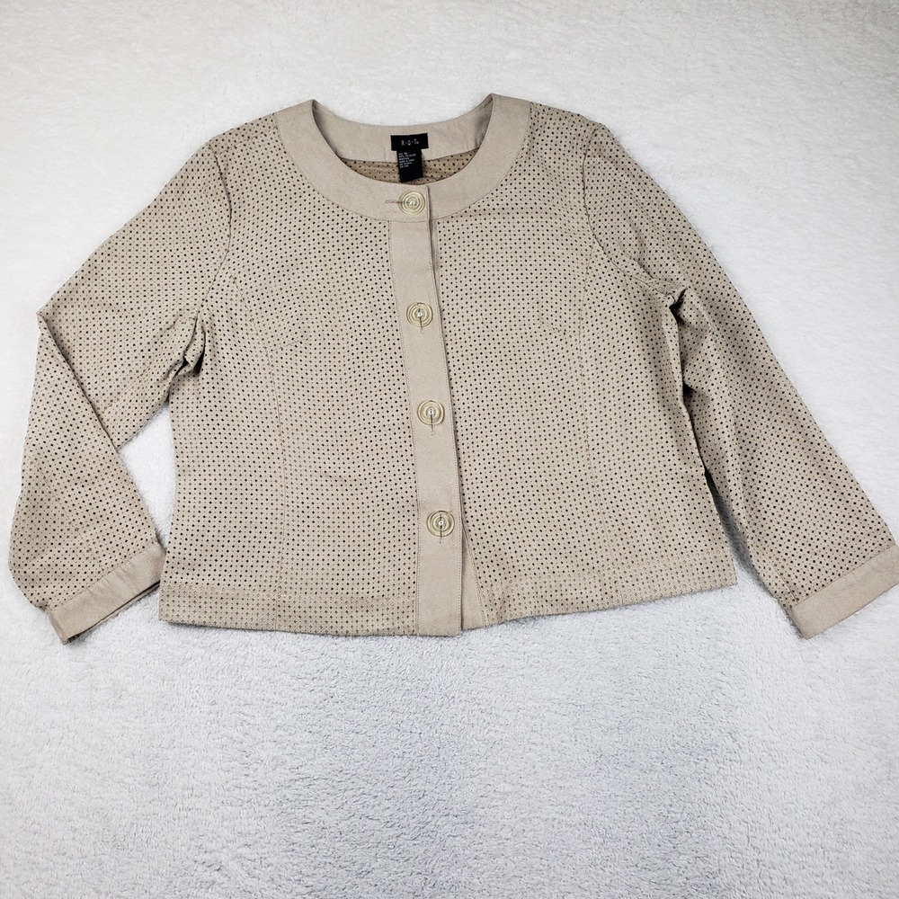 RQT Perforated Faux Suede Jacket Womens XL Beige Button Up Lightweight Shacket